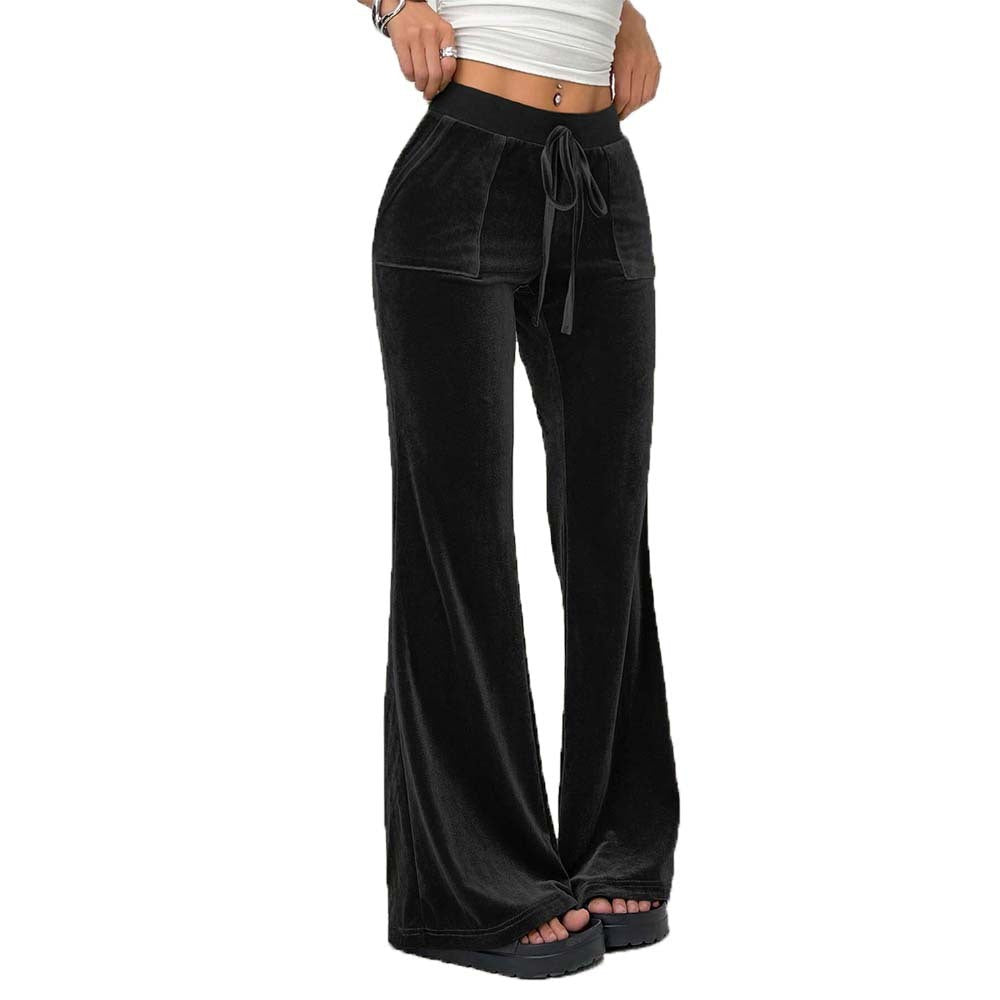 Simple Temperament Velvet Casual Pants Autumn And Winter Drawstring Leg Slimming Wide Leg Trousers