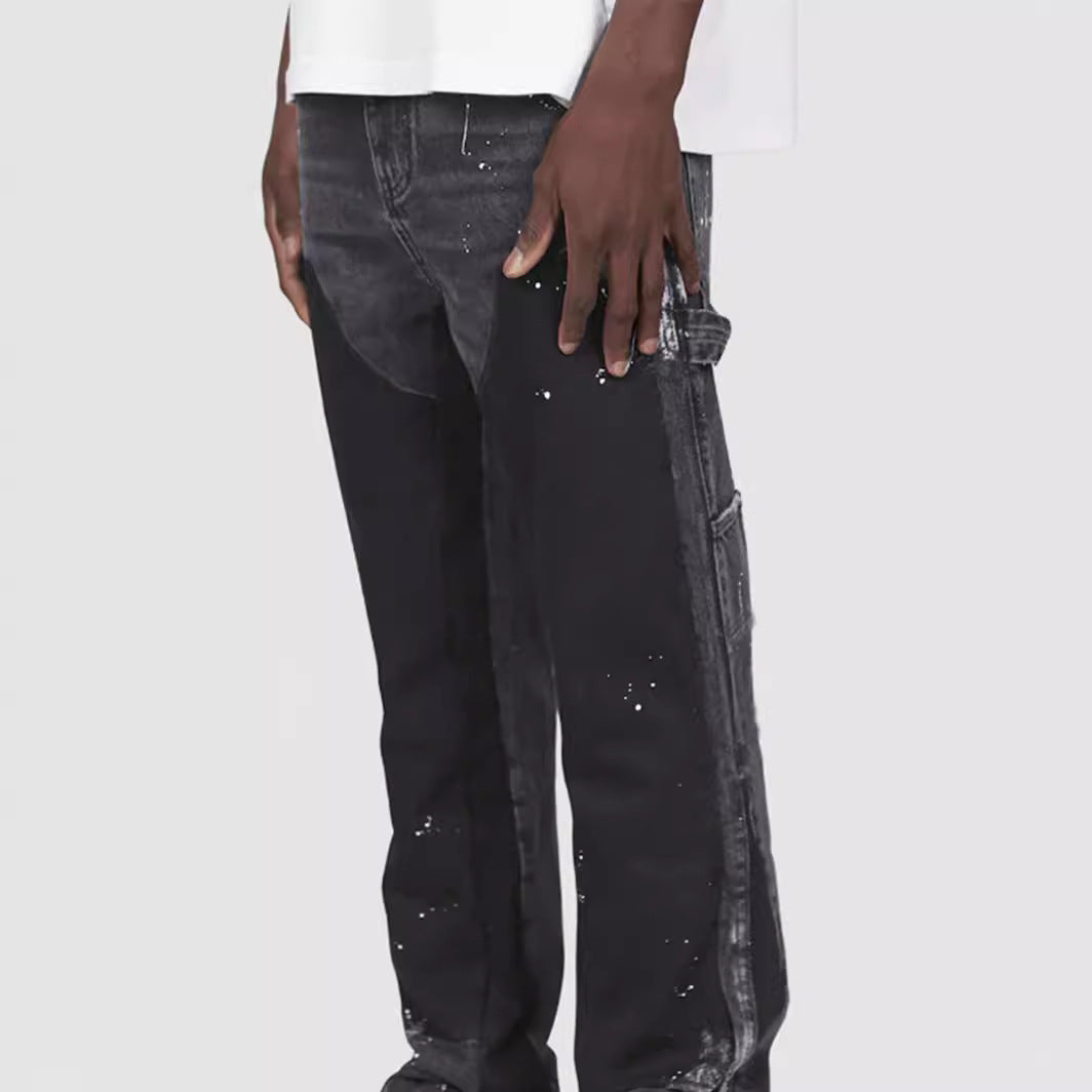 Men's Denim Overalls Laminated Bell-bottom Pants