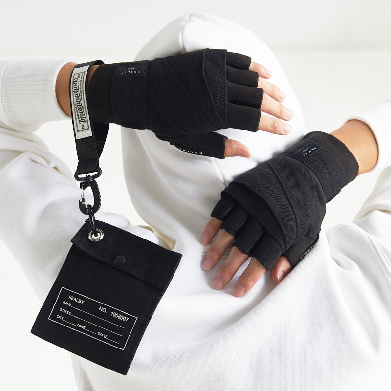 Sports Gloves Half Finger Men's Fitness Boxing Bandage Wristband Integrated