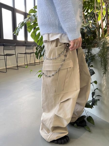 Loose Wide Leg Slightly Flared Profile Pleated Side Zipper Multi-pocket Cargo Pants