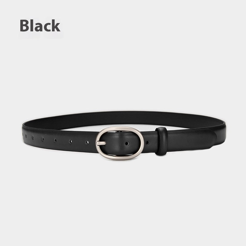 Women's Winter Jeans Strap Pant Belt Decoration Thin Belt Cowhide Black South Korea Simple