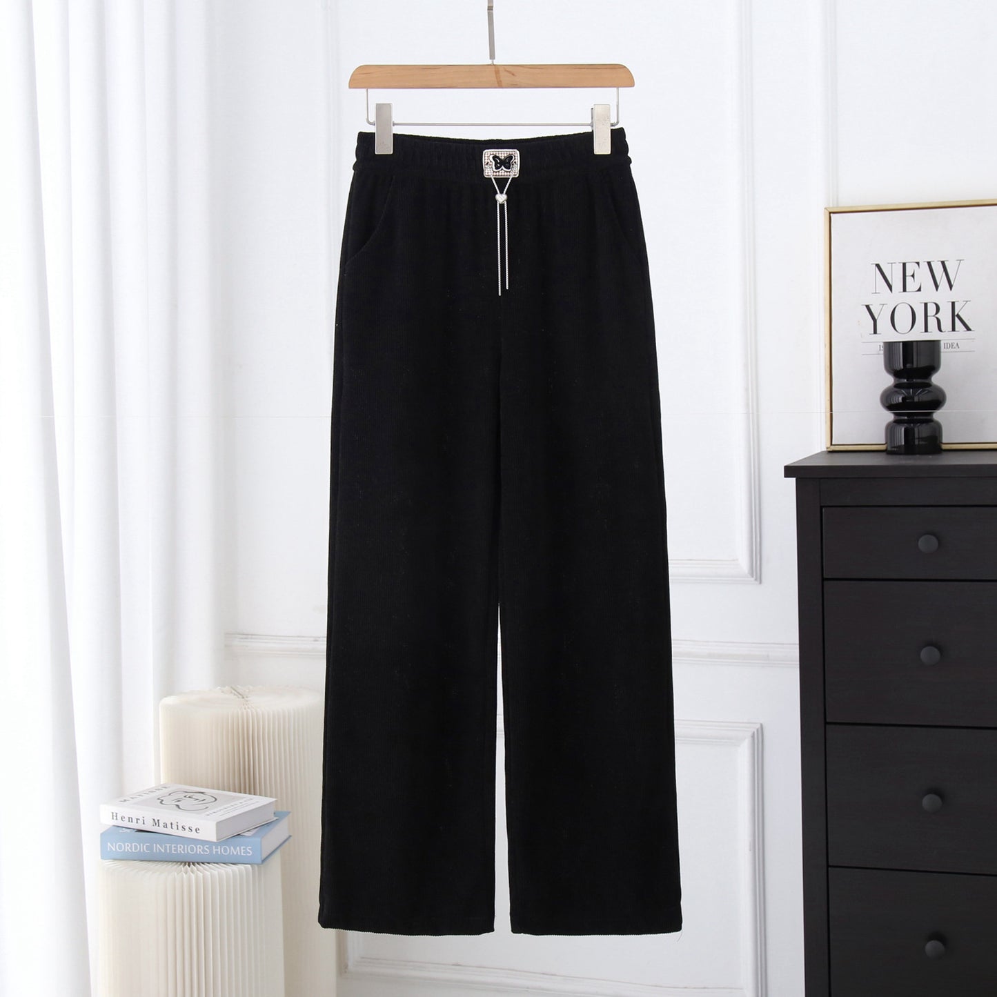 Loose Slimming Straight Pants Mop Thin European Cotton Velvet