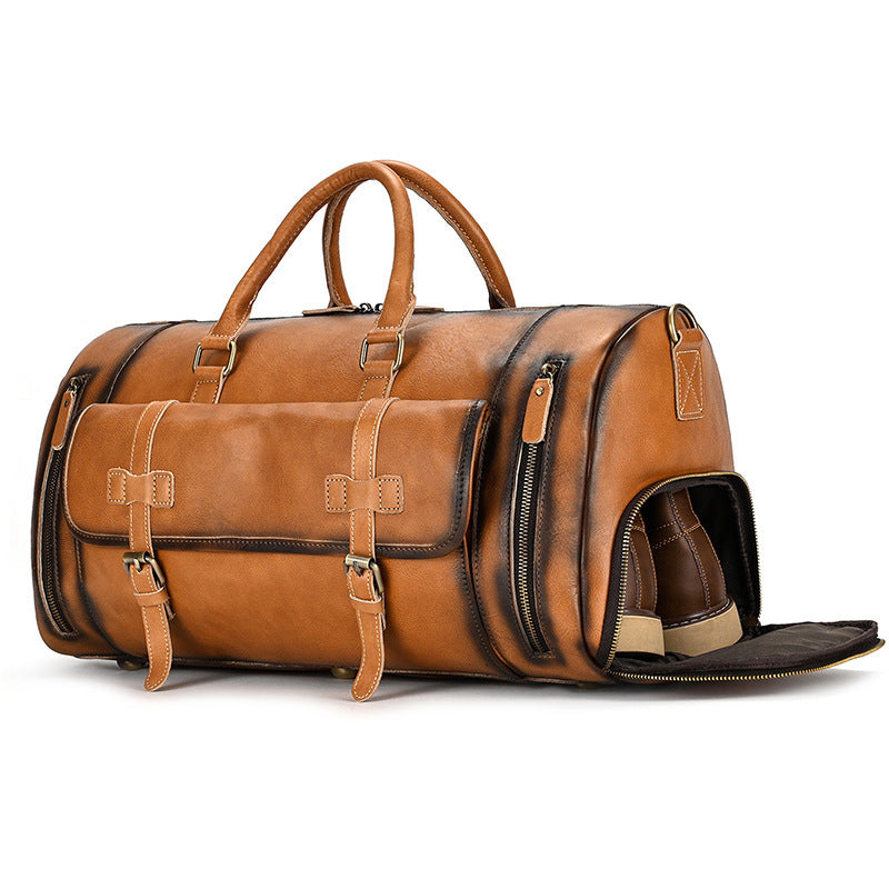 Fashion Vegetable Tanned Leather Travel Bag Men