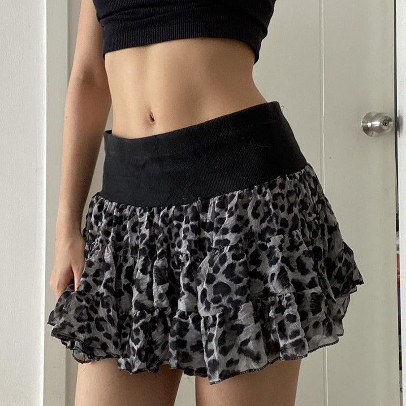 European And American Fashion Hot Girl Sexy Leopard Splicing Skirt