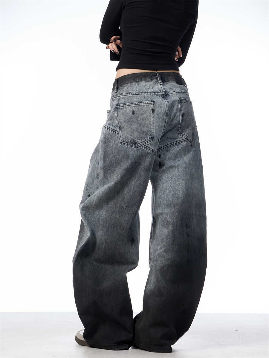 Splash-ink Washed Jeans Loose Casual Straight Trousers