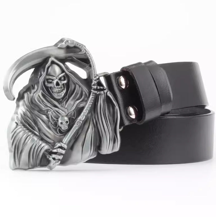 Casual Skull Decorative Two-layer Cowhide Belt