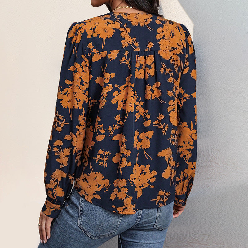 Top Pullover V-neck Printed Shirt