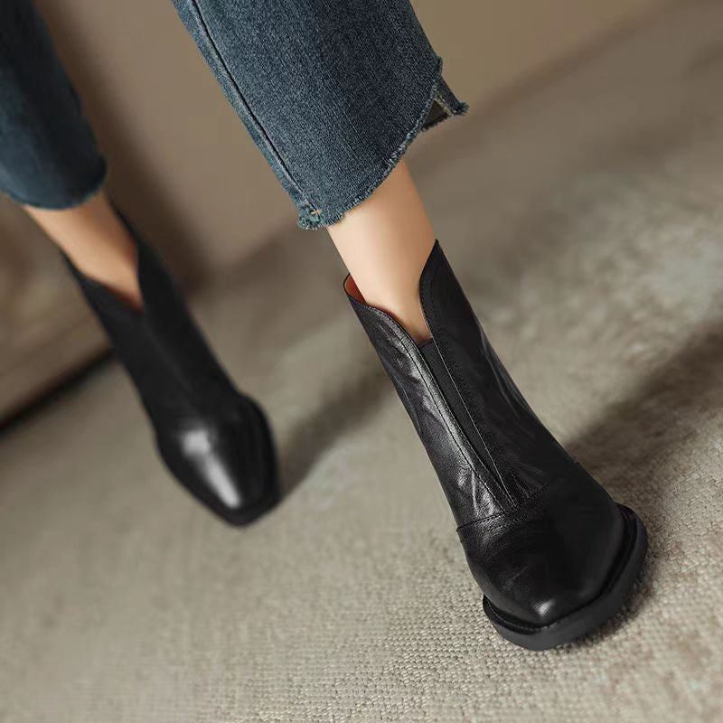 Women's Fashion Retro Square Toe Ankle Boots