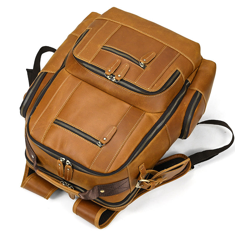 Men's Leather Backpack Retro Large Capacity Multi-pocket