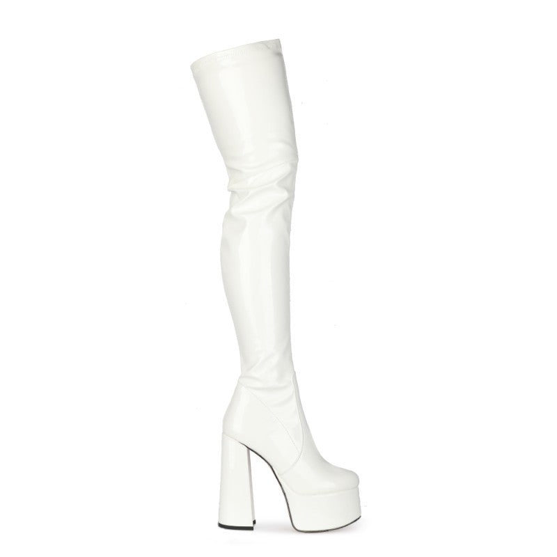 High Heel White Over-the-knee Boots Plus Size Women's Boots 45