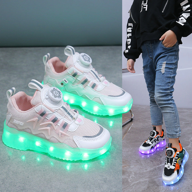 Rotating Button Charging Colorful Light Shoes Sports Light Up Shoes