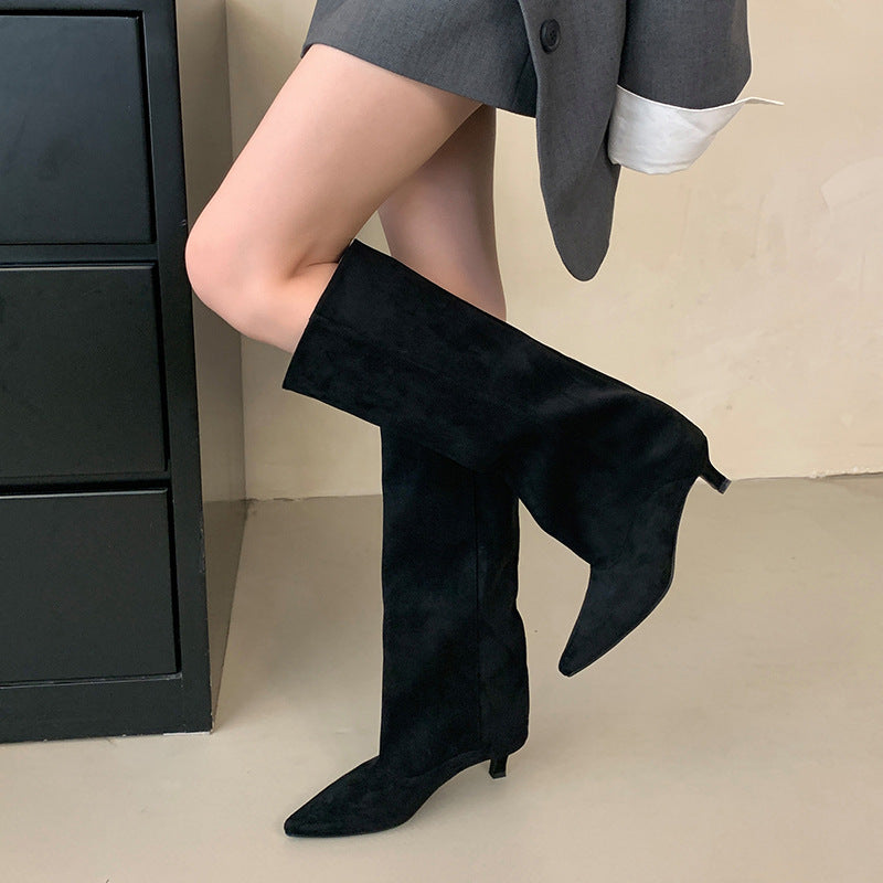 Simple Temperament Low Heel Pointed-toe High Leg Boot