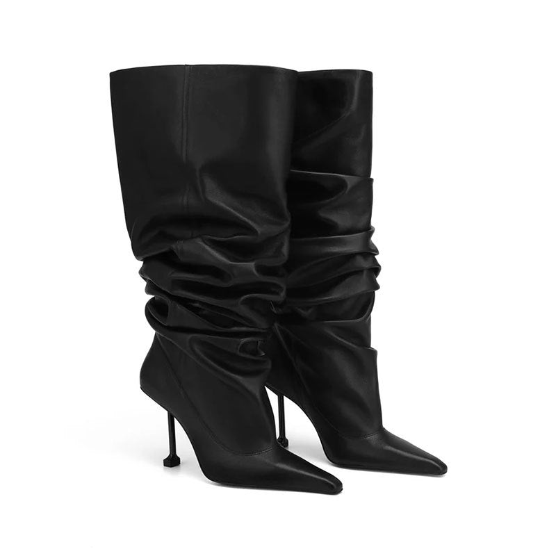 Big Tube Circumference Square Toe Stiletto Heel Catwalk Party Boots