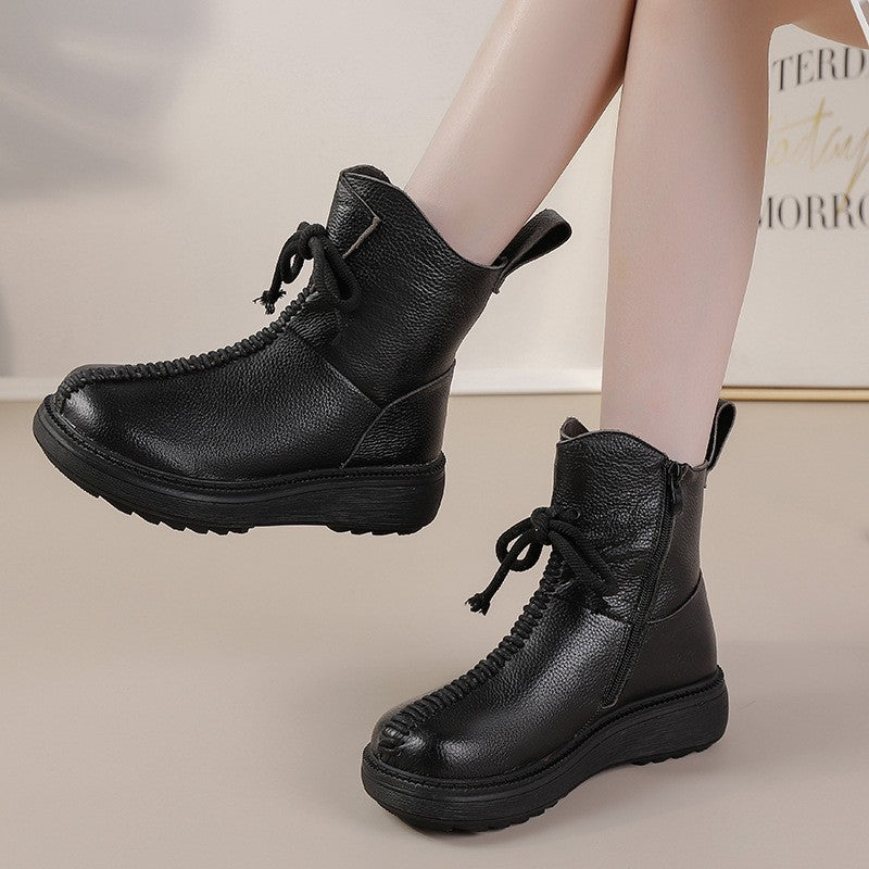 Women's Top Layer Cowhide Platform Platform Boots