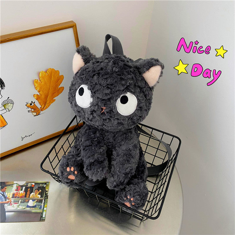 Cute Little Black Cat Doll Plush Backpack Bags