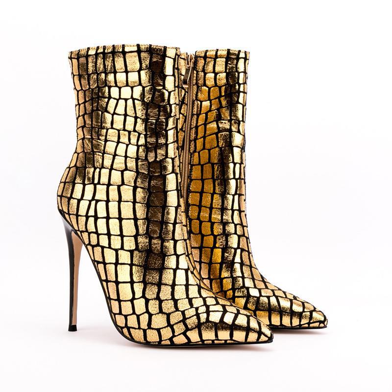 New Stiletto Heel Square Plaid Ankle Boots