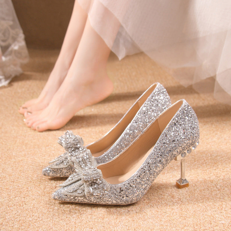 Crystal Sequins Wedding Xiuhe Stiletto Pointed-toe Shoes