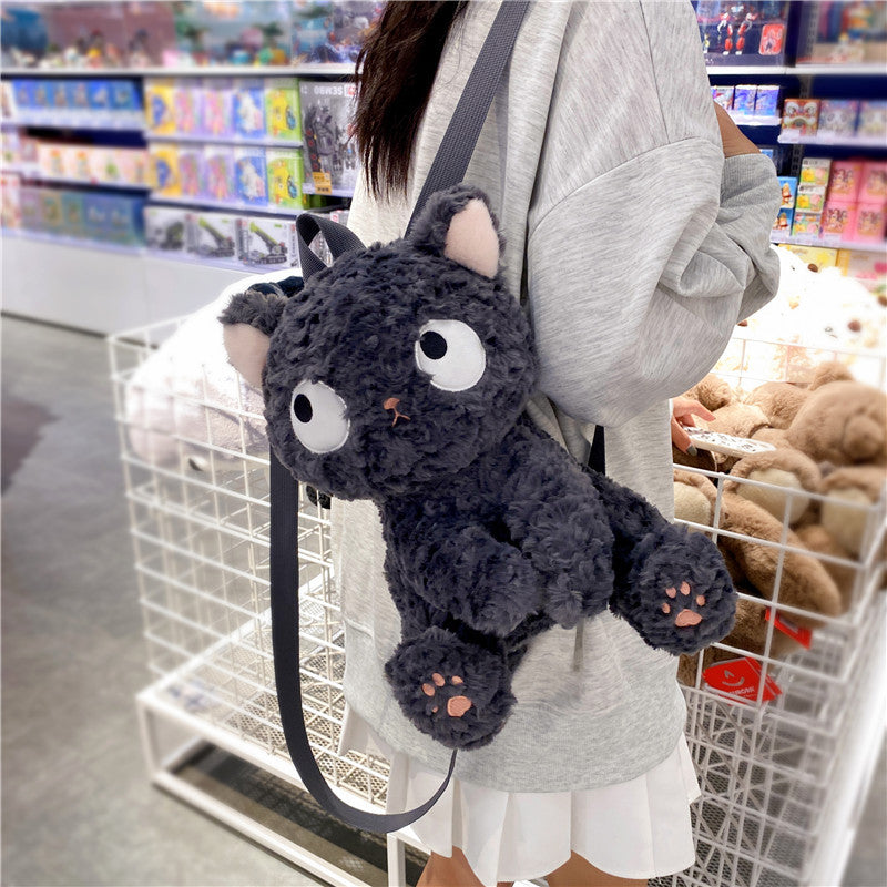 Cute Little Black Cat Doll Plush Backpack Bags