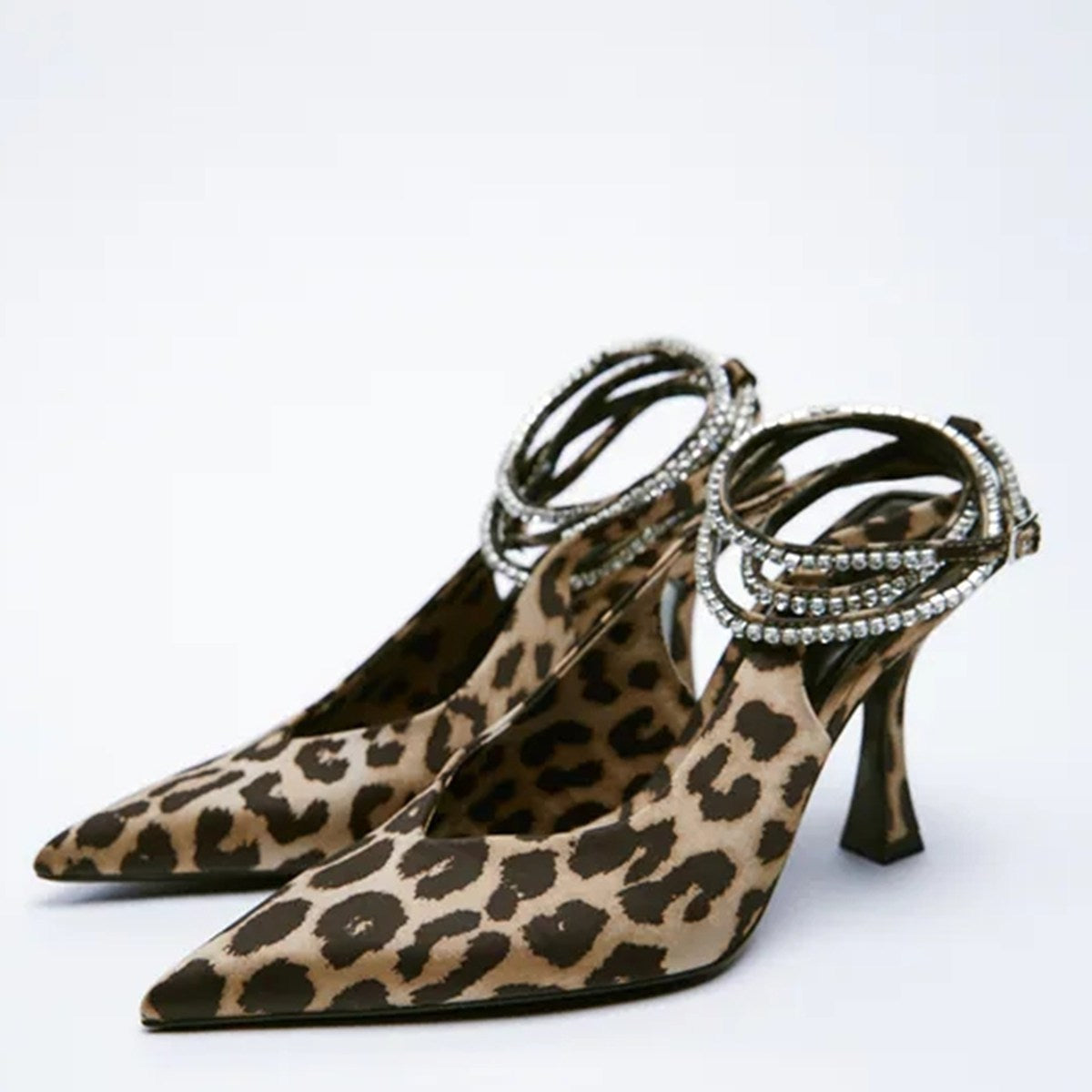 Personalized Leopard Print Suede Mid Heel Pointed Toe Strap Sandals