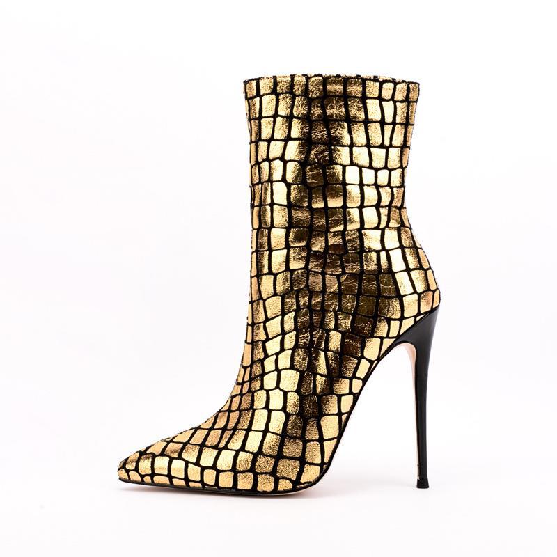 New Stiletto Heel Square Plaid Ankle Boots