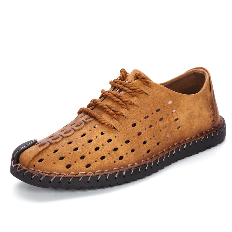 Breathable Hollow Men's Shoes Hand Stitching Gommino