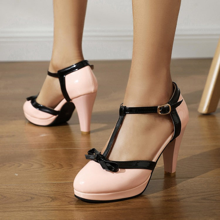 New Patent Leather Trim Bow High Heels