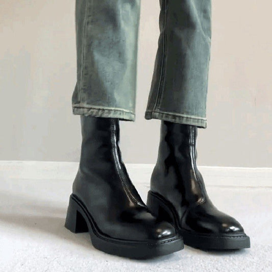 Versatile Simple Round Head Chunky Heel Ankle Boots