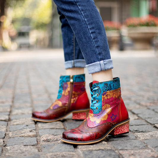 Casual Retro Ethnic Boots Lace Printing Dark Pattern Cowboy Boot