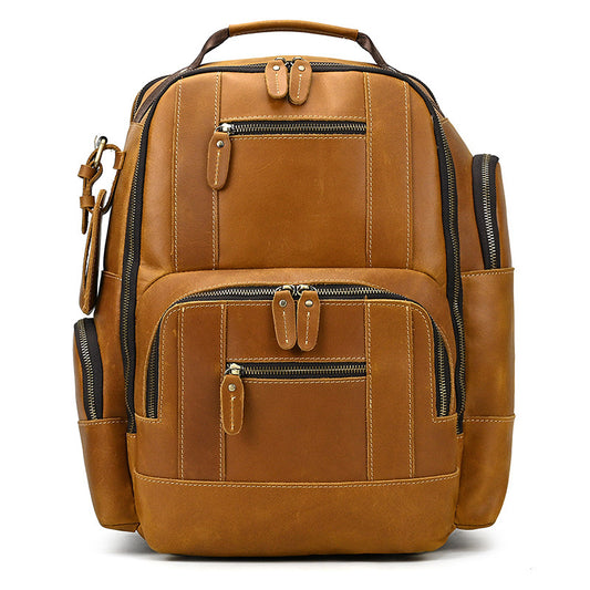 Men's Leather Backpack Retro Large Capacity Multi-pocket