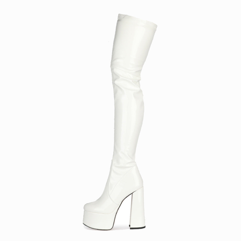 High Heel White Over-the-knee Boots Plus Size Women's Boots 45