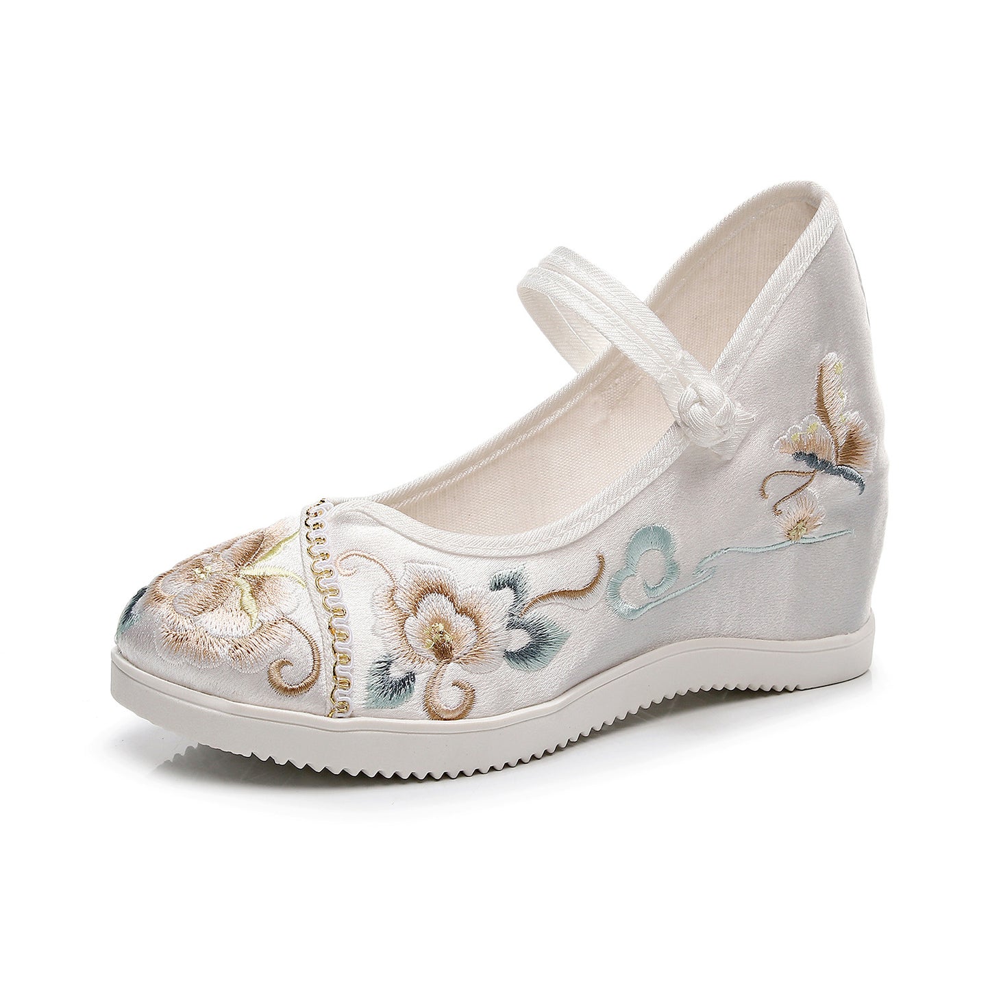 New Height Increasing Insole Round Toe Embroidered Shoes