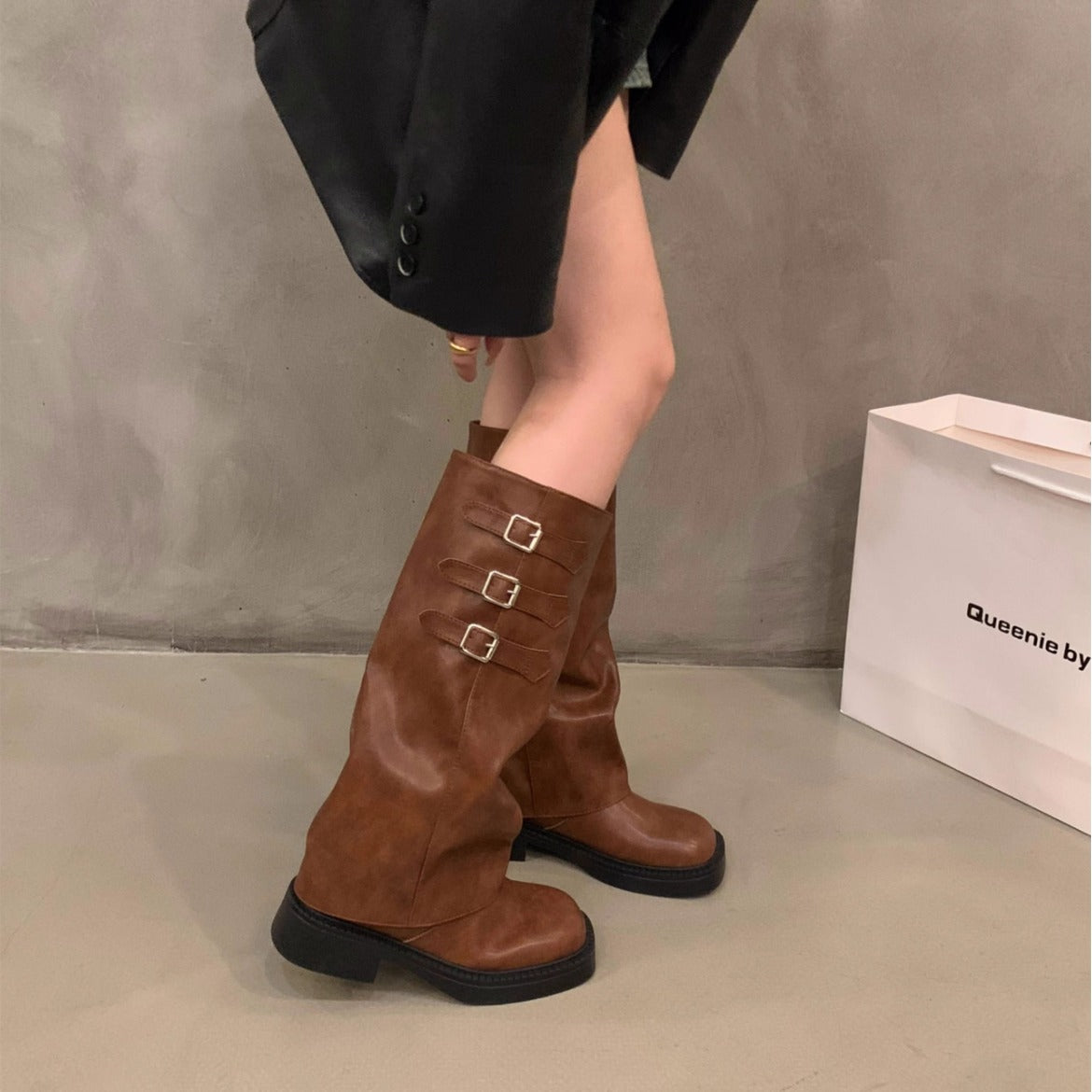 Women's Thick-soled Retro Pantyhose Long Biker Boots Shoes