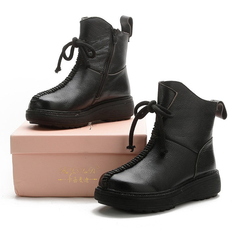 Women's Top Layer Cowhide Platform Platform Boots