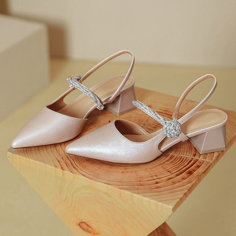 Chunky Heel Silver With Pointed Toe High Heels