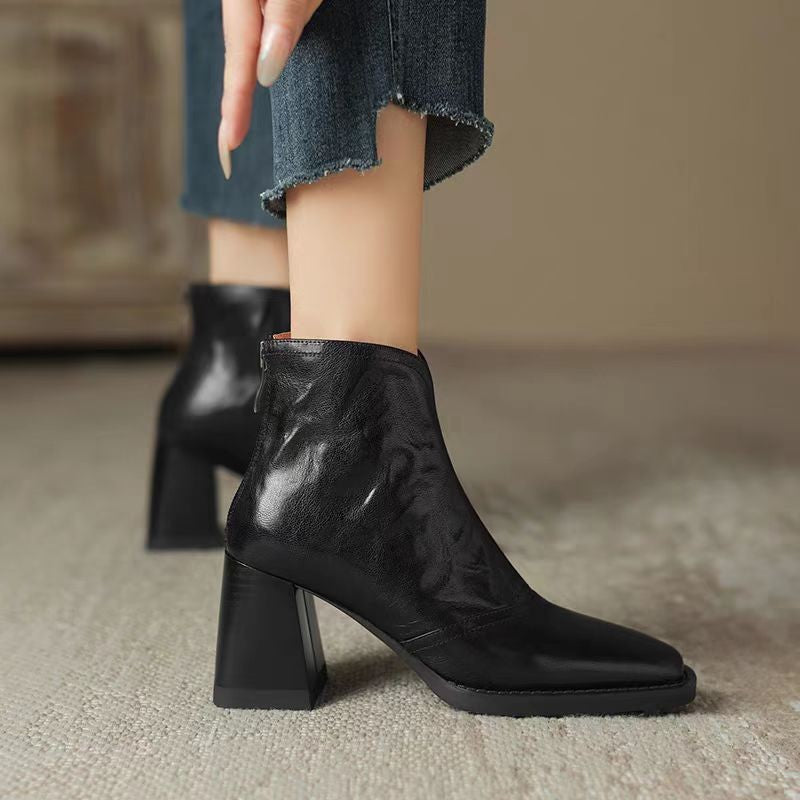 Women's Fashion Retro Square Toe Ankle Boots