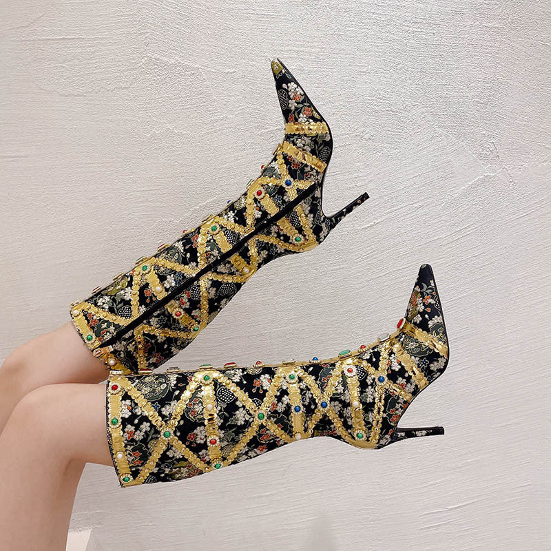 Rhinestone Stiletto Heavy Manual Women's High Heels