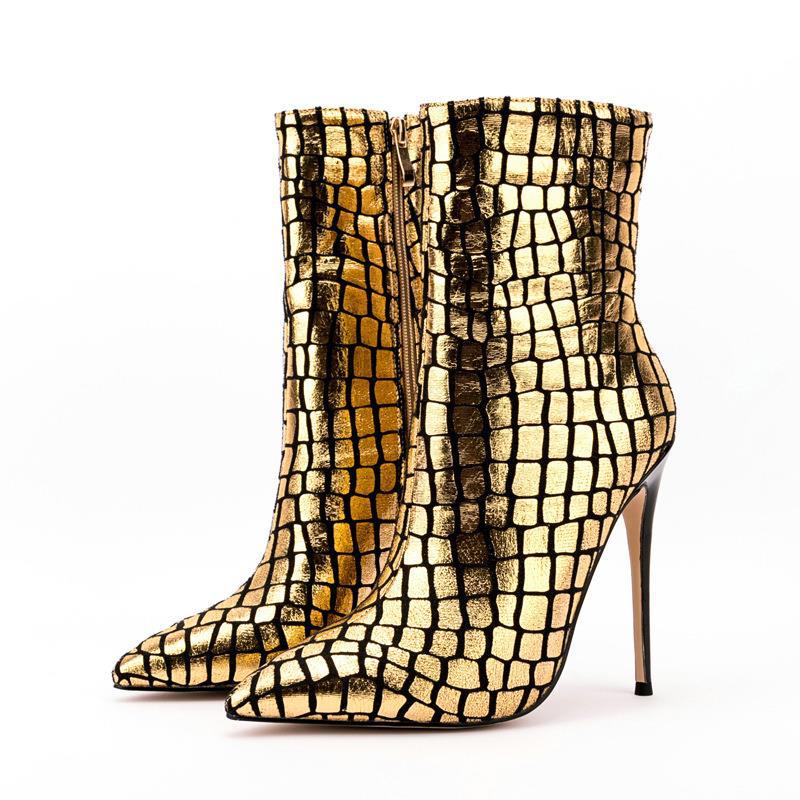 New Stiletto Heel Square Plaid Ankle Boots