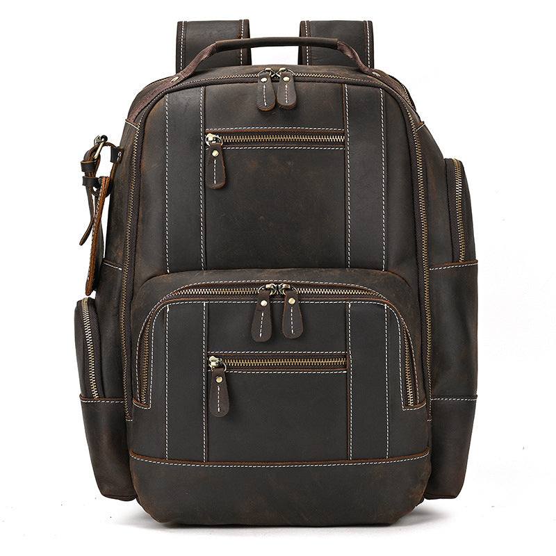 Men's Leather Backpack Retro Large Capacity Multi-pocket