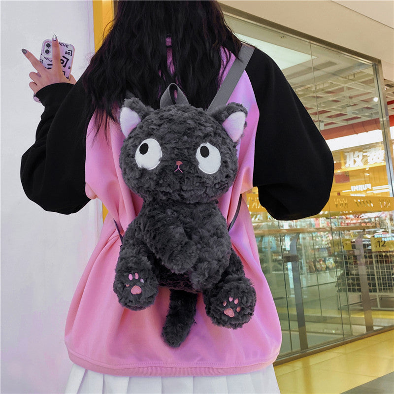 Cute Little Black Cat Doll Plush Backpack Bags