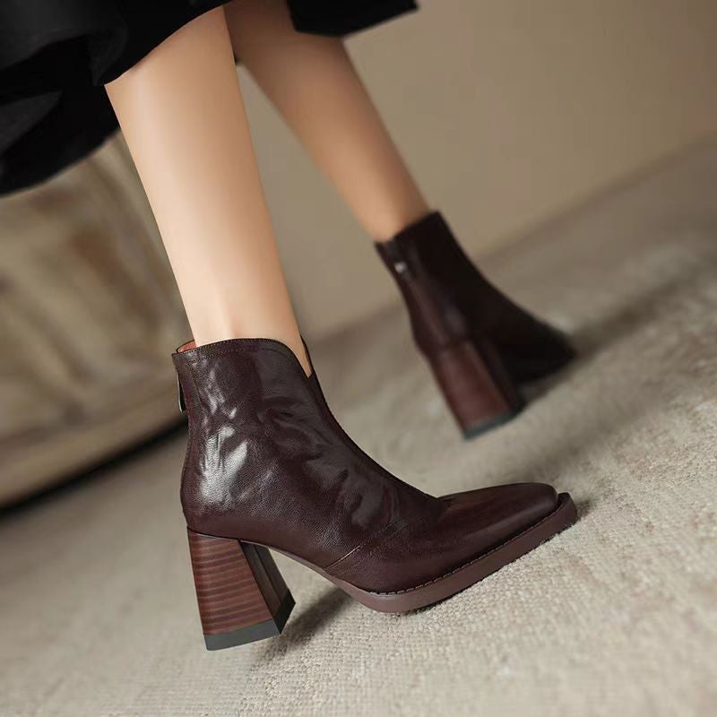 Women's Fashion Retro Square Toe Ankle Boots