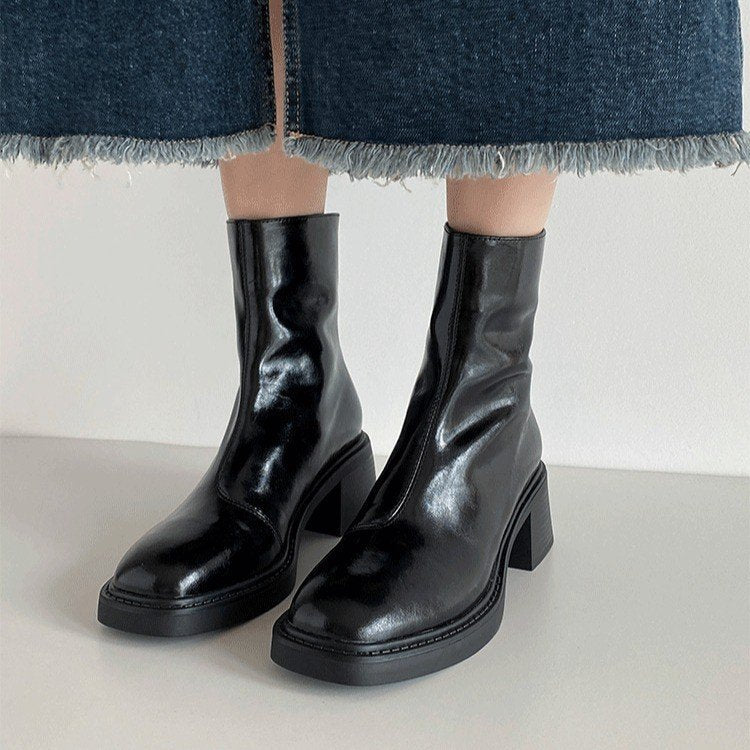 Versatile Simple Round Head Chunky Heel Ankle Boots