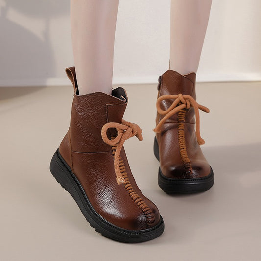 Women's Top Layer Cowhide Platform Platform Boots