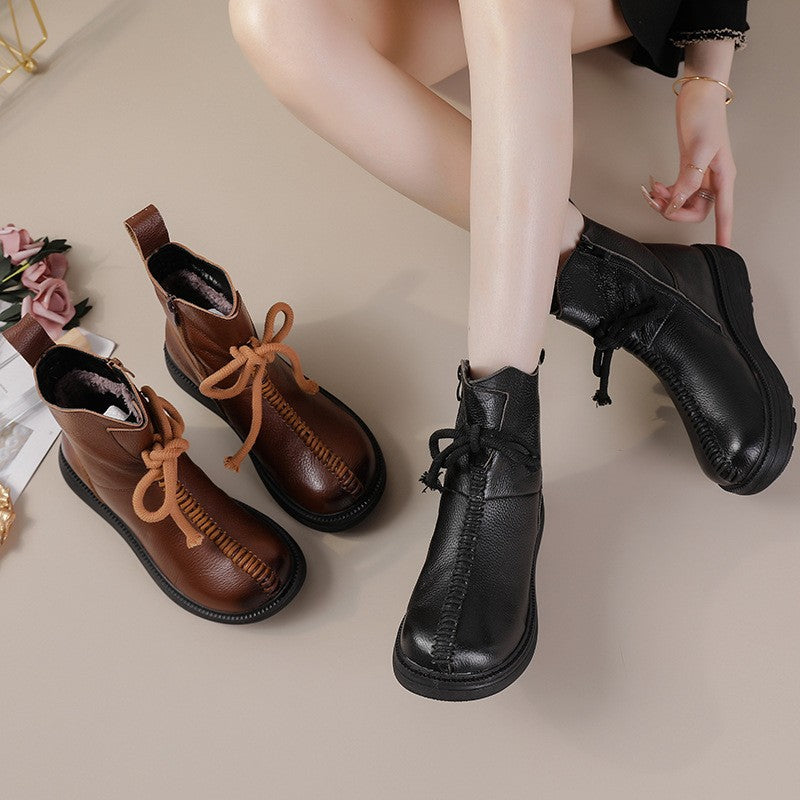 Women's Top Layer Cowhide Platform Platform Boots