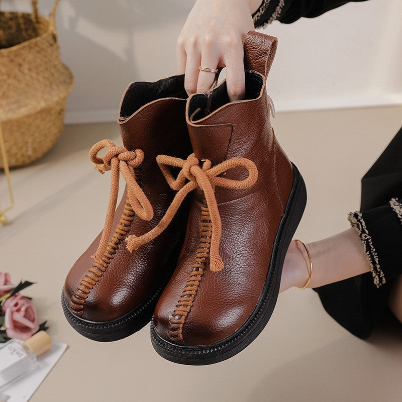 Women's Top Layer Cowhide Platform Platform Boots