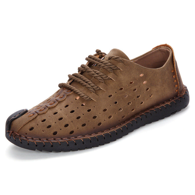 Breathable Hollow Men's Shoes Hand Stitching Gommino