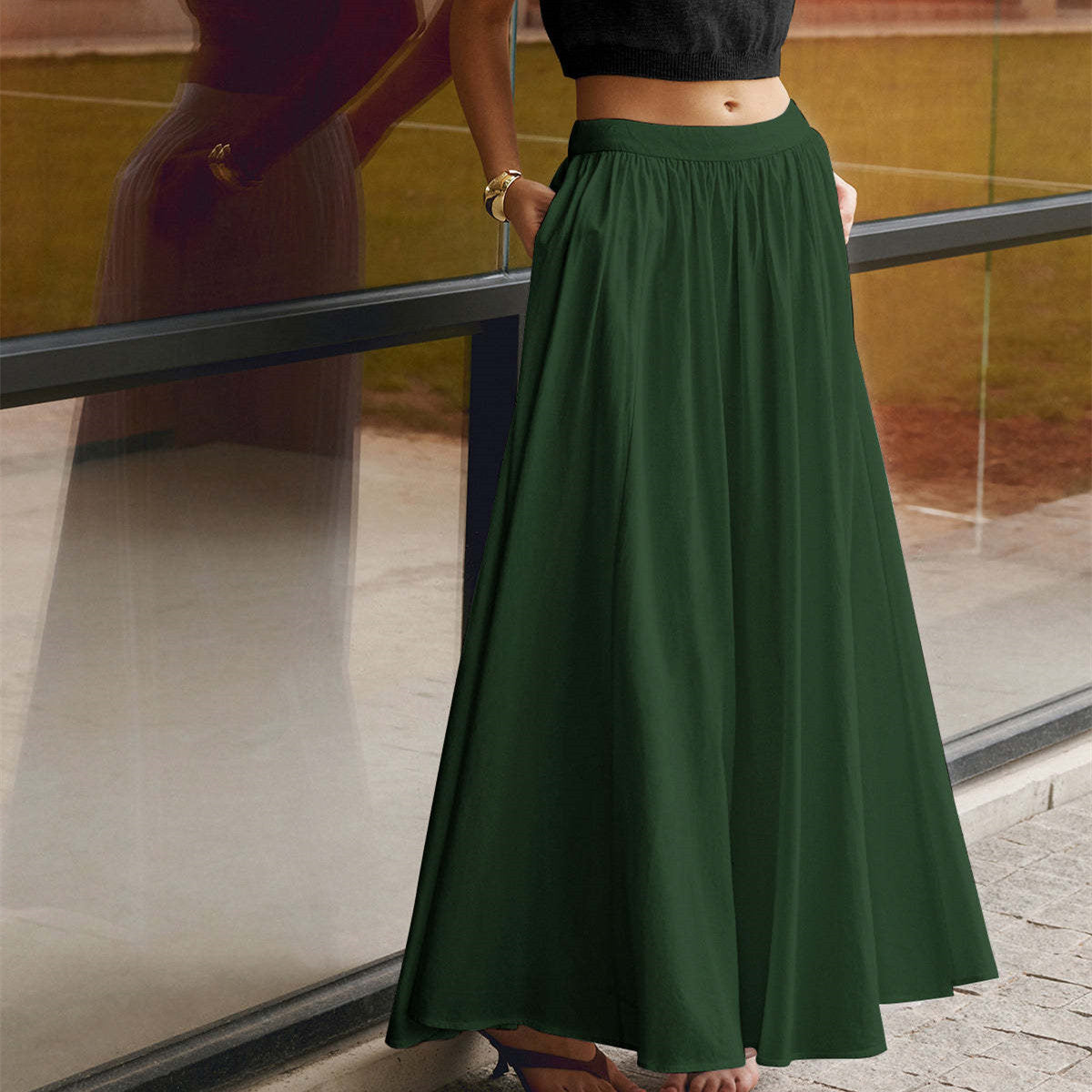 High Waist Casual All-matching Women's Wear Large Swing Dress