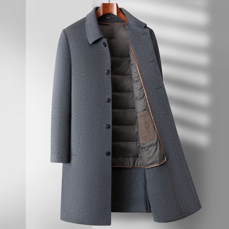 Double-sided Wool Overcoat Men's Winter Down Feather Liner High-end Long Business