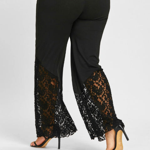 Plus Size Women's Casual Stitching Lace Plump Girls Wide-leg Pants