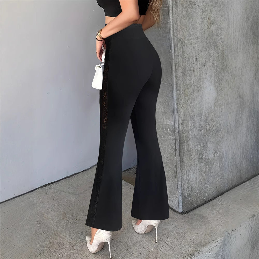 Punk Lace Stitching High Waist Slim Fit Bell-bottom Pants