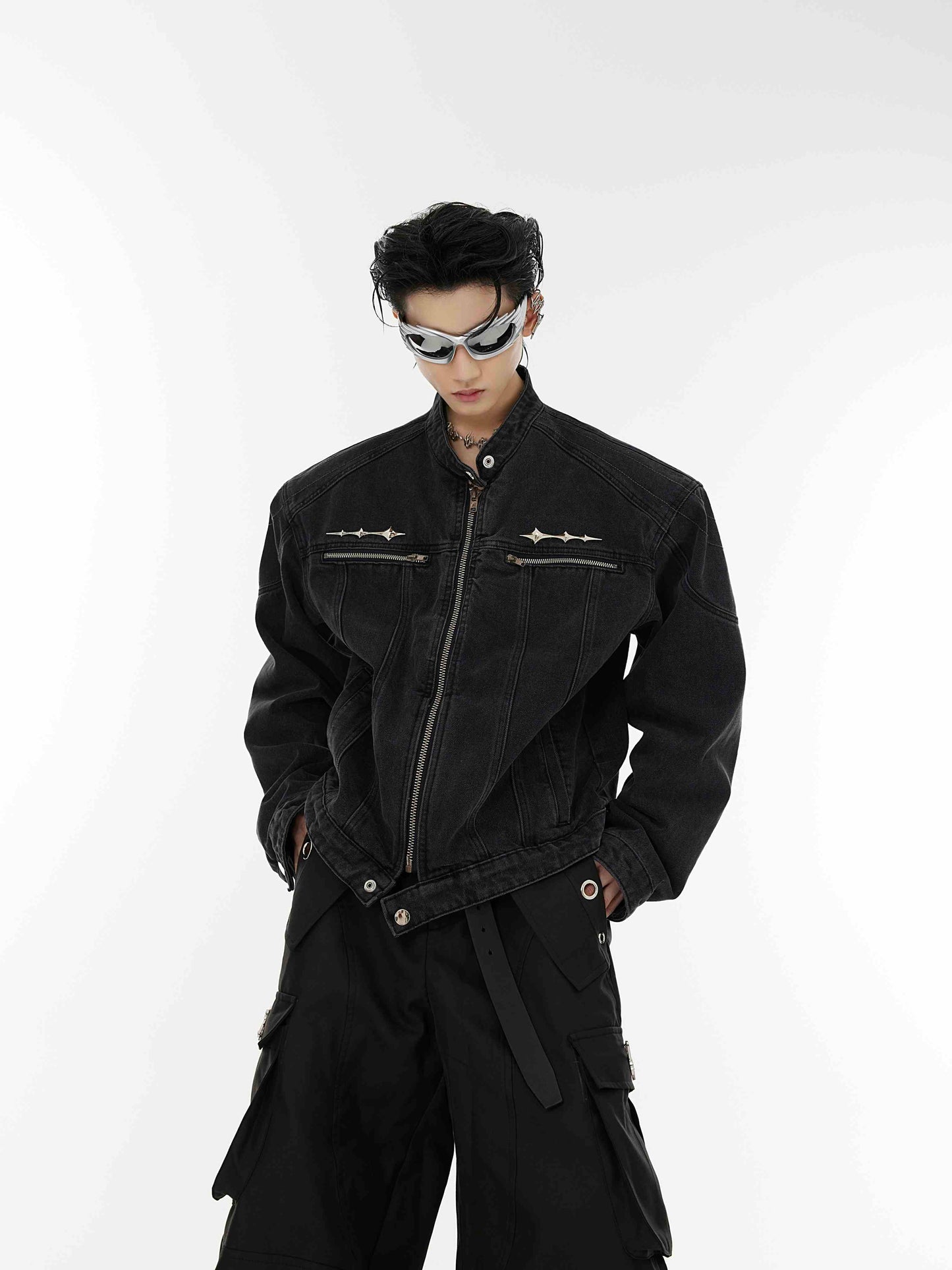 Metal Design Collarless Jacket For Men